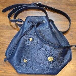 The Sak Navy Floral Embroidered Shoulder Bag